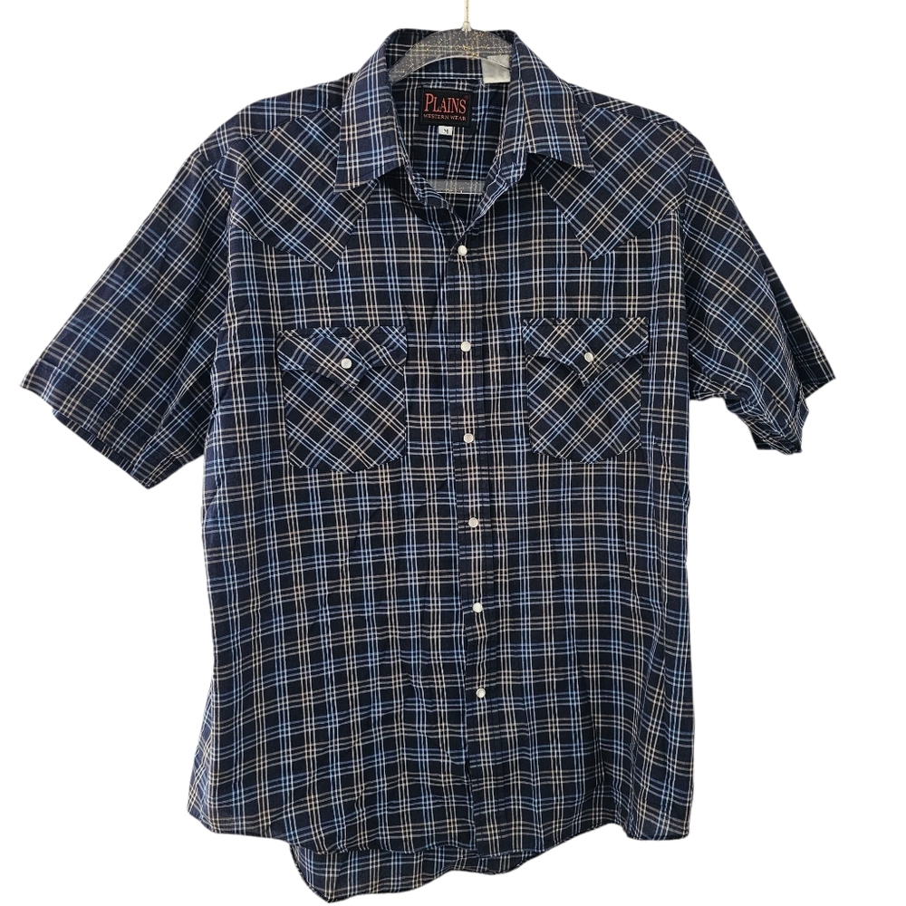 Plains Western Shirt Men's Big Man‎ Medoum Plaid Short Sleeve Pearl Snaps